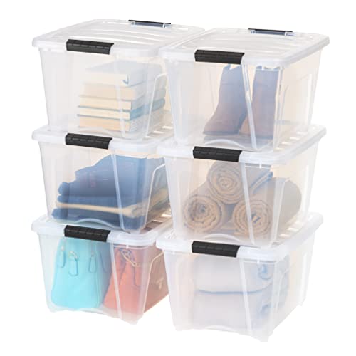 IRIS USA 6-Pack 32 Quart Storage Bins with Lids, Clear | Transparent design makes items easy to find, Great for linens, décor, closet storage, and supplies, Nestable to save space - color: Clear, size: 32 Qt, style: 6 Pack