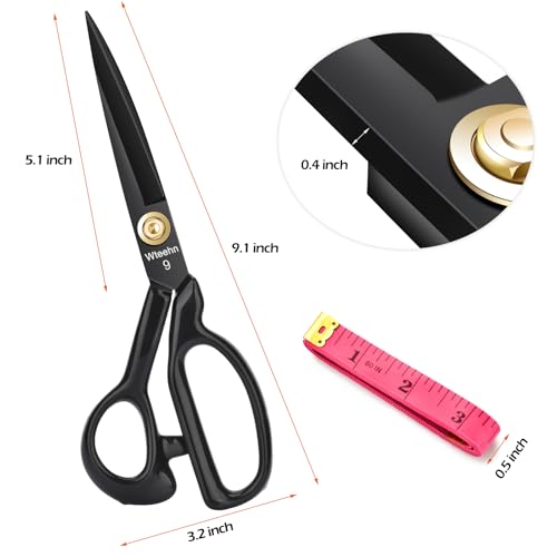 Fabric Scissors Professional, 9" Heavy Duty Sewing Scissor for Fabric Cutting, Tailor Sharp Sewing Shears for Cutting Leather craft Home Office Students Artists Dressmakers - size: 9 inch
