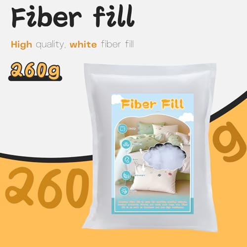 LUNARM Polyfill Stuffing Fiber Fill 9.17oz/260g Polyester Pillow Stuffing | High Resilience Stuffing Outdoor Cushions, Stuffed Animals, Crochet Small Handicrafts Projects, Machine Washable No Clump - size: 260g/9.2oz