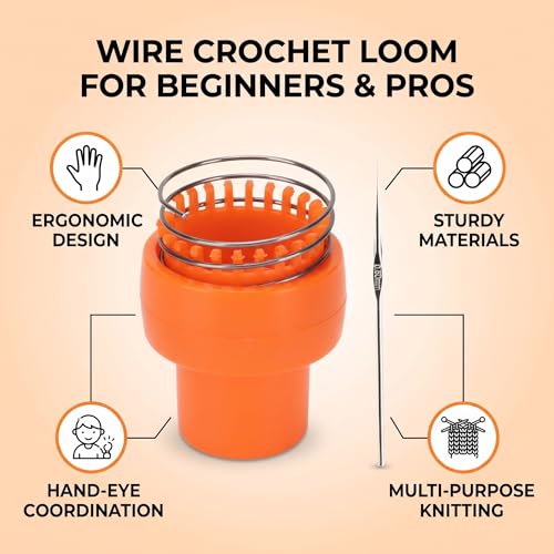 Rope Knitting Device Circular Knitting Round Full Set Invisible Spool Knitting Looms Wool Knitting Device for DIY Tube Scarf Strap | Knitting Machine Tool Crochet Knitter Orange Automatic Yarn Winder