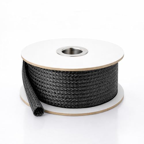 100ft Expandable Non-Split PET Braided Cable Sleeve, High-Temperature Black Loom for Automotive Harness and Chew-Resistant Home Office Wire Management (1/2") - size: 1/2" - 100ft