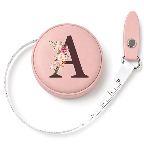 Maicican Retractable Tape Measure, Pink Leather Sewing Measuring Tape, A | with Initial A-Z, 60"/1.5m Soft Sewing Measuring Tape for Body Measurements, Portable Small Fabric Ruler - color: Tape Measure-Pink A