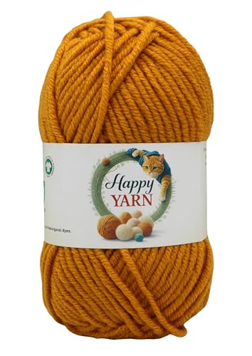 Sunny Cat Happy Yarn 50% Wool Yarn for Knitting & Crochet 3 x 3.5oz/100g, #5 Bulky Weight 3 x 120 Yards Soft Yarn for Sweaters Hats & Scarves Made in Turkey (Harvest Gold 72061) - color: Harvest Gold 72061