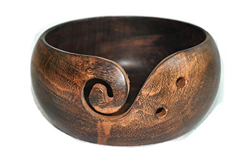 Premium Solid Dark Handmade Crafted Wooden Portable Antique Yarn Storage Bowl - Holder for Knitting Crochet Hook Accessories (6" x 6" x 3", Antique Copper) - color: Antique Copper, size: 6" x 6" x 3"