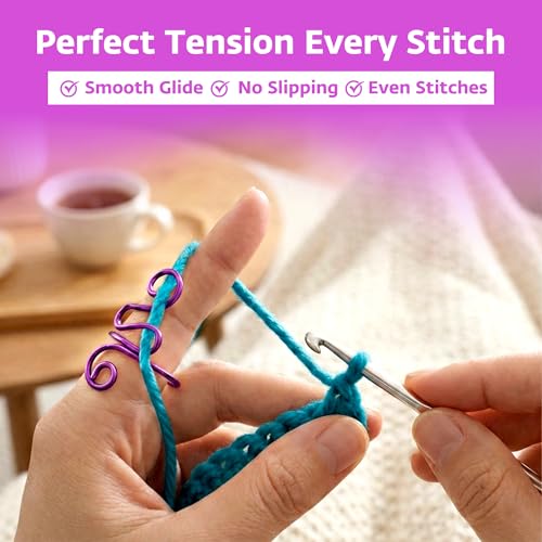 Crochet Tension Ring, Adjustable Crochet Ring for Finger, Works to Loop Yarn, Crochet Accessories, Crochet Supplies, Crochet Hooks, Gift, Resizeable, 1 Count (Purple) - color: Purple
