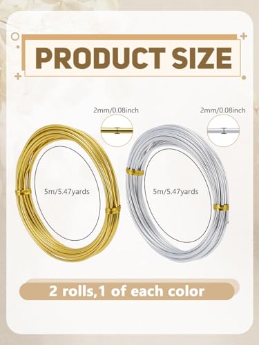 32.81 Feet 12 Gauge Round Aluminum Wire, Bendable Metal Craft Wire Mixed Color Flexible Craft Wiring for Sculpting Armature Artistic Floral Garden Wrapping DIY Crafting Jewelry Making - color: Gold & Silver, size: 12 Gauge