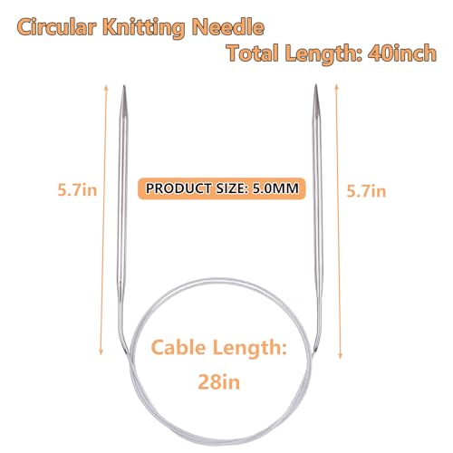 Hobekoee Circular Knitting Needle 40 inch (100cm),Size US 8 (5.0mm) Round Stainless Steel Knitting Needles for Smoothly Knit Blanket,Sweater,Coaster,Socks - size: US 8(5mm)