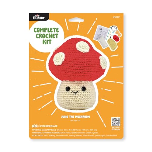 Bucilla Complete Crochet Kit, Juno the Mushroom, 5" - color: Juno the Mushroom