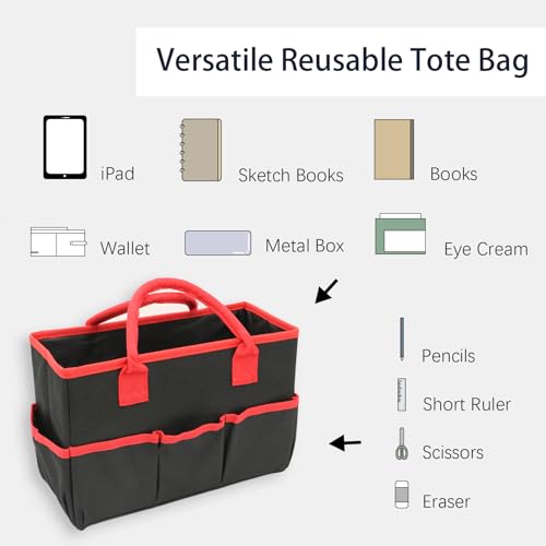 Cupohus Desktop Art Craft Storage Tote Bag and Stock Organizer (Black&Red) | Supply Storage Bags with Pockets and Handles, Oxford Fabric Carrying Caddy for Teacher, Officer, Artist, Traveler, and More - color: Black, size: Normal