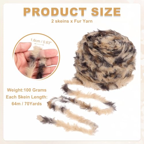 PATIKIL 70 Yards Fur Yarn, 2 Skeins 100 Grams Soft Plush Fluffy Chunky Polyester Faux Fur Eyelash Yarn for Crocheting Hand Knitting Blanket Hats Crochet Crafting, Yellow Brown - color: Yellow Brown