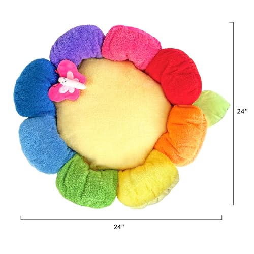 TONBO Soft Plush Small Cute and Cozy Nature Dog Cat Bed, Washer and Dryer Friendly (Rainbow Flower) - color: Rainbow Flower