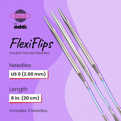 skacel by addi Flexiflips Basic Double Pointed Knitting Needles, 8 Inch (20 cm) Plated Brass Tips with Flexible Nylon Cord, 2.5 mm (US Size 1)