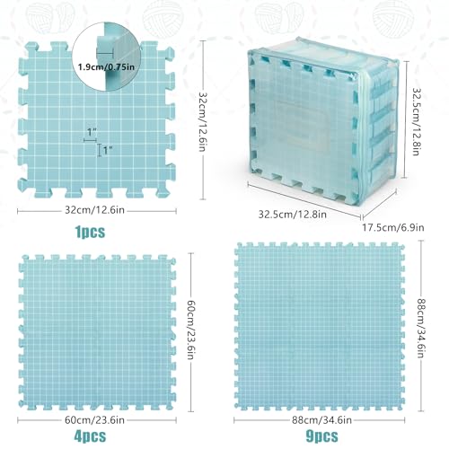 CraftyManor 9 PCS Blocking Mats for Knitting & Crochet Projects, Extra Thick Crochet Blocking Mat with 50 T- Pins, Knitting Board and Pins, Blue - color: Blue 9PCS-0.75in