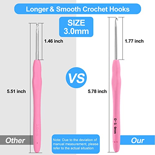 Vodiye Professional Extra Long 3mm Crochet Hooks Set, Ergonomic Handle Crochet Needles for Beginners and Experienced Lovers - size: 1pc - 3mm