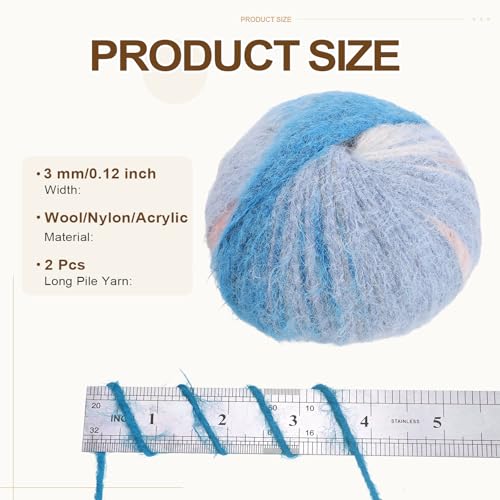 PATIKIL Wool Acrylic Blend Long Pile Yarn 2 Skeins Mohair Yarn Lace Weight for Crocheting Knitting Gloves Hats Socks Scarves, Pink White Blue - color: Pink White Blue