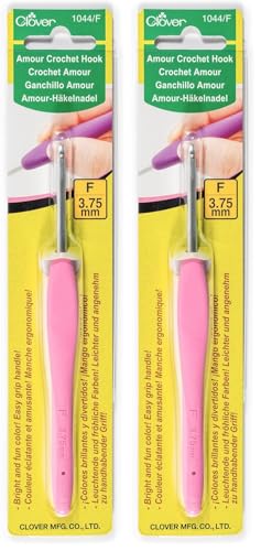 Clover 1044/F Pink Amour Crochet Hook, Size F, 3.75mm (Pack of 2) - size: US F / 3.75 mm (Pack of 2)