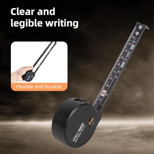 DELI Tape Measure 10ft/3m, Small Retractable Metric Tape Measure Easy Read，Non-Slip Rubber Back, Precise Measurement, Durable Portable Pocket Measuring Tape, Suitable for Home and Work - size: 3 m