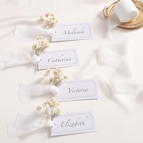 DORIS HOME Handmade Frayed Fringe Chiffon Ribbon 1" x 21Yd White | Fabric Ribbon, For Flower Bouquet/Gift Wrapping/Wedding Invitations/Christmas Decorations/Party Decor - color: White