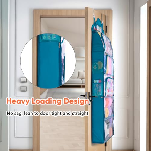 MYBAGZING Hanging Yarn Storage Organizer –Over-the-Door Crochet Organizer with Both Front and Side Zipper Closure -Large Capacity Clear Yarn Holder for Crochet Hooks, Knitting Needles & Accessories - color: Teal