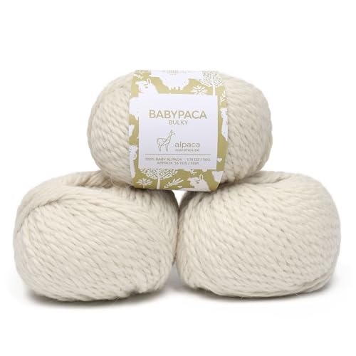 100% Baby Alpaca Yarn 3 Skeins 150g Bulky Weight Knitting Crochet A. White | Made in Peru with natural warmth and softness featuring 162yd of premium fiber ideal for scarves shawls sweaters and more - color: Alabaster White, size: Bulky - 3 Skeins