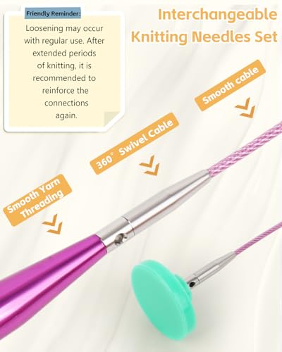 Aeelike Interchangeable Knitting Circular Needles 3-10.0mm, Purple Heart | Aluminum Interchangeable Knitting Needles with 4 Cables, Smooth Complete Needles Set for Socks Blankets Sweaters, Ideal Gift - color: Purple Heart