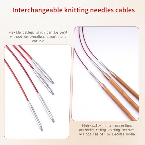 WAZAIGUR Interchangeable Circular Knitting Needles Cable 6.3inch/16cm | Durable, Smooth, Fit Interchangeable knitting needles, Polished Metal Connector Head, Metallic Cable - size: 6.3inch/16cm