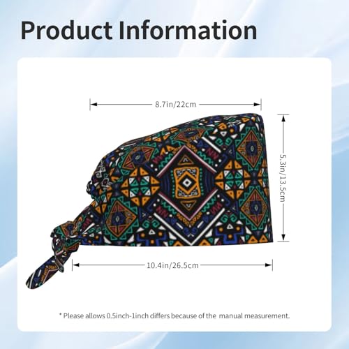 MOLIAN Dental Tooth Adjustable Working Cap Surgical Headgear for Women Men | Adjustable Tie Back Scrub Caps with Button Built-in Sweatband Working Cap for Nurses Doctors and Workers - color: Aztec Boho Print