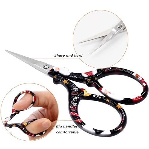 Small Sharp 3.6 inch Sewing Scissors with Leather Sheath Crafts Needlework | Embroidery Scissor Small Precision with Leather Cover Stainless Steel Scissor for Needle Work Art Work Craft Threading - color: Black Christmas
