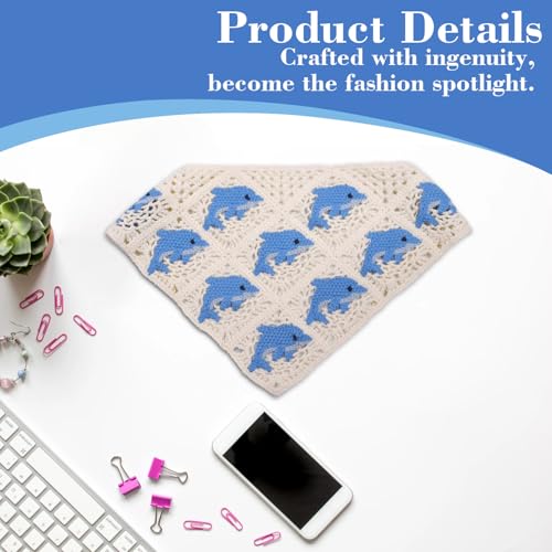 Crochet Triangle Hairband Summer,whale Design Head Scarf for Girls,Knitted Headband Headscarf for Women,Crochet Hair Bandana Kit - color: whale