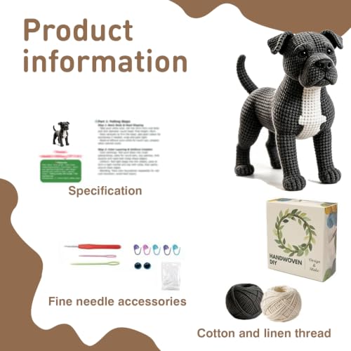 DIY Crochet Pitbull Dog Kit for Beginners – Amigurumi Staffordshire Bull Terrier Stuffed Animal Knitting Kit with Yarn, Hook & Instructions – Easy Beginner Crochet Animal Craft for Adults & Dog Lovers - color: Pitbull Dog