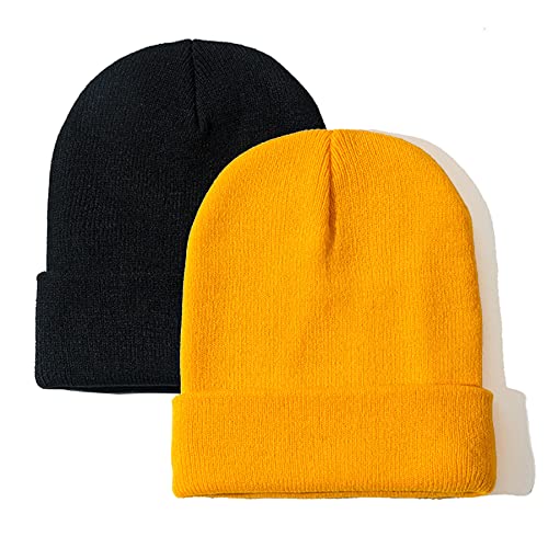 NPJY Unisex Beanie for Men and Women Knit Hat Winter Beanies | Warm-Keep & All-Size, Comfortable & Durable, Soft for Winter Weather - color: Black+ginger