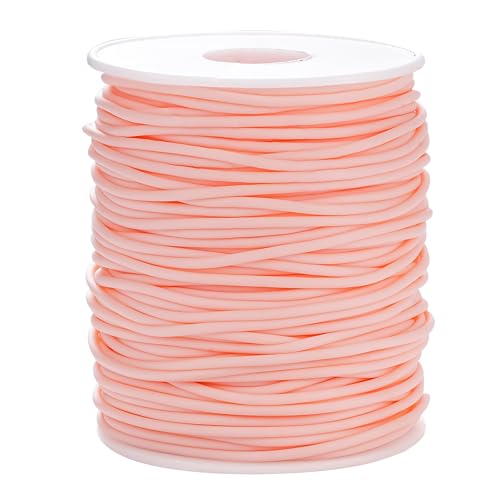 Rubber Tube Cord 54 Yards 2mm Pearl Pink Rubber Saver with 1mm Hole | Hollow Pipe Tubing Knitting Barber Cord with Spool for Knitting Projects, Jewelry Making, Bead Creations - color: Pearl Pink