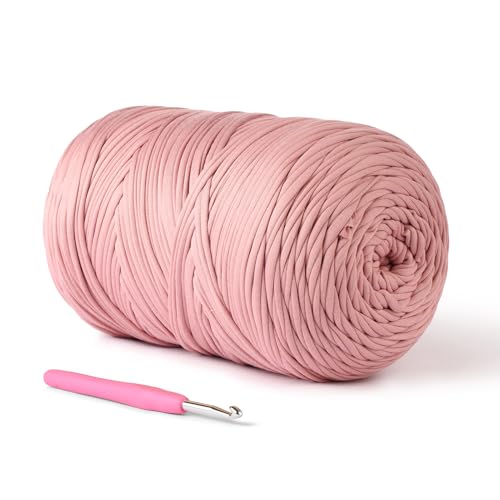 (800g/228yds) T Shirt Yarn, Soft Tshirt Crochet Yarn for Crafts and DIY Knitting Crocheting Cloth/Bag/Basket/Coaster, 100% Polyeste Elastic Fabric Chunky Thick Yarns for Crocheting (Gray Pink) - color: Gray Pink