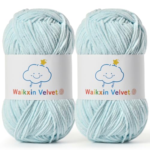 2 Pack Fluffy Chenille Yarn for Crocheting, Baby Yarn for Crocheting Soft, 100g/3.5oz Velvet Amigurumi Yarn, Fingering Weight Yarns for Crocheting Baby Blankets、DIY Craft.(2 Baby Blue) - color: [2 Baby Blue]