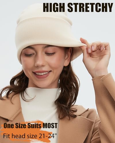 100% Cotton Beanie Lengthen Cuffed Beanies Knit Winter Hats Unisex | Double-Layer Warmth,Ultra-Soft 100% Cotton Knit,Long Non-itchy,Snug No-Slip Stretch Fit,Warm Winter Skull Cap - color: 1-beige