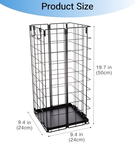 Umbrella Stand, Umbrella Holder for Entryway, Large Metal Foldable Umbrella Rack Organizer Freestanding, with Water Tray and Hooks, Rectangular Hollow Rack 9.5 x 9.5 x 19.7 Inches (Black) - color: Black