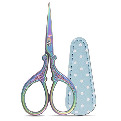 Sharp 3.6 inch Embroidery Scissors for Sewing, Crafting, Leather Sheath | Threading Needlework Scissors with Leather Scissor Cover for Sewing Handicrafts Tool Craft Art Work and Everyday Use - color: Colorful
