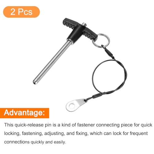 uxcell 2Pcs T Handle Lock Pins, 6mm x 60mm Usage Length Stainless Steel Push-Button Quick Release Pin - size: 6mm x 60mm