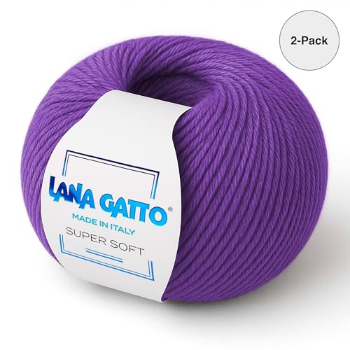 100% Merino Wool Yarn – Extrafine Super Soft Yarn for Knitting, Made in Italy by Lana Gatto, Super Soft Line, Purple 14647, 2-Pack (1.8 oz. / 137 yds Each) - color: Purple - 14647, size: 2