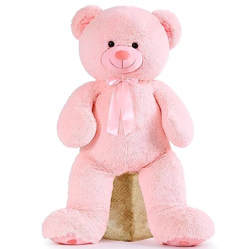 MorisMos 36 inch Big Teddy Bear Stuffed Animal, 3ft Large Bear Plush, Big Stuffed Bear with Footprints Gifts for Kids, Girls, Girlfriends, Women on Baby Shower, Valentine, Christmas, Birthday - color: Pink, size: 3 ft