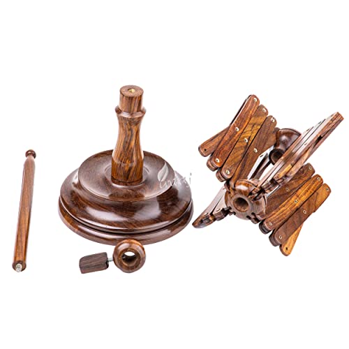 Rosewood Yarn Swift, Wooden Umbrella Hank Holder for Knitting | Umbrella swift opens to hold a full hank taut, spins freely, folds flat for storage, tabletop clamp. - color: Rosewood, size: Umbrella Swift