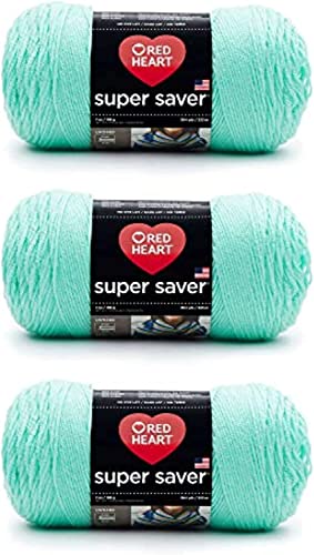 Red Heart Super Saver Yarn for Crocheting & Knitting, Minty, 3-Pack - color: Minty, size: 3-Pack
