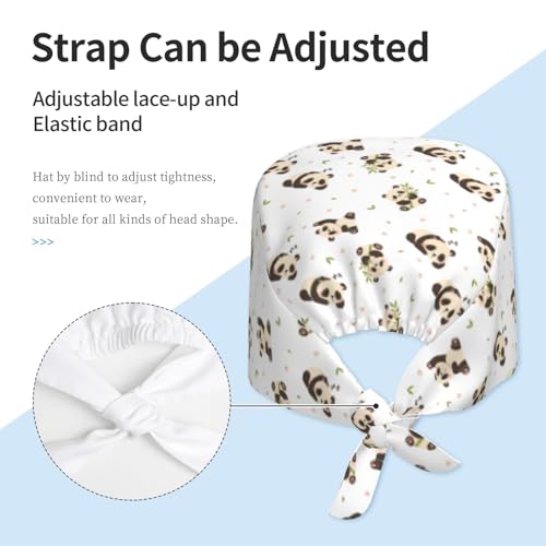 MOLIAN Dental Tooth Adjustable Working Cap Surgical Headgear for Women Men | Adjustable Tie Back Scrub Caps with Button Built-in Sweatband Working Cap for Nurses Doctors and Workers - color: Pandas Eating Bamboo