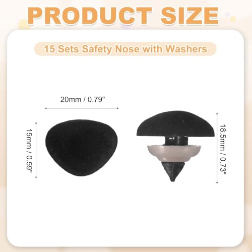 MECCANIXITY 15 Sets Safety Noses, 15 mm Safety Eyes and Noses with Washers for Crochet Animals Plush Bear Doll Making Supplies Accessories, Black - color: Black