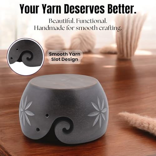 Premium Solid Dark HardWood Crafted Wooden Portable Antique Yarn Bowl Holder for Knitting Crochet - Christmas Gift Set (Purple, 7" x 7" x 4") - color: Purple, size: 7" x 7" x 4"
