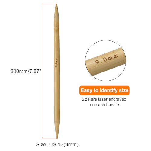 HARFINGTON 5Pcs Bamboo Knitting Needles Double Pointed US 13(9mm) 7.9 Inch(20cm) Straight for Handmade Creative DIY Knitting Craft Yarn, Yellow - color: Yellow, size: US 13(9mm)