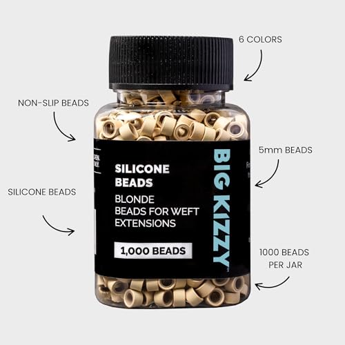 Big Kizzy Silicone Lined Microlink Beads 1000pcs 5.0mm (Blonde) | for Invisible Application of Weft Hair Extensions - color: Blonde, size: 1000 beads