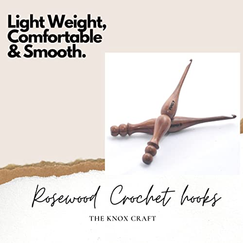 THE KNOX CRAFT Wooden Crochet Hook Set of 7 (4mm–10mm) – Ergonomic Soft Grip Handles, Smooth Wooden Yarn Hooks for Arthritic Hands – Beginner-Friendly Crochet Hooks Gift Set - size: Set of 7