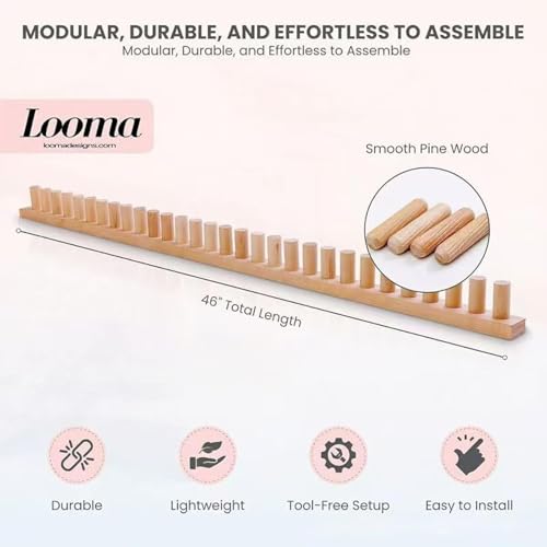 46" Chunky Blanket Loom – Adjustable Wooden Hand Knitting Loom, DIY Finger Knitting Loom Kit, No Needles Required Portable Weaving Loom for Bulky Blanket Making, Reusable Crochet Loom Crafts | Removable