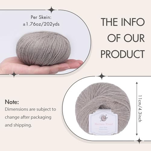 NICEEC 4 Skeins Soft Merino Wool Yarn- Color 1 | Soft & Warm, Finger Weight, Woolen Yarn for Crochet & Knitting, Total 5.3oz/606yds - color: Color 1